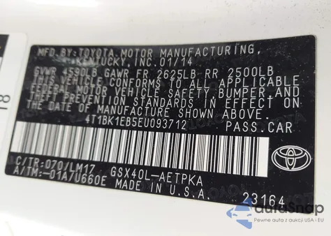 2014 Toyota Avalon Limited from USA, damaged, VIN 4T1BK1EB5EU093712